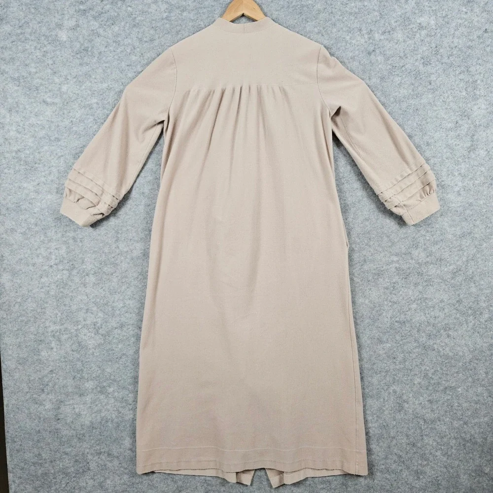 Rutledge Vintage Beige Button Front Lounge Robe Long Sleeve Pleated Size M FLAWS